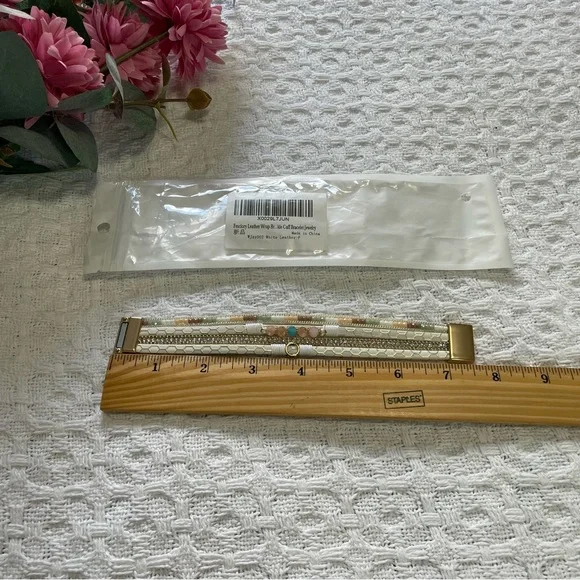 Cuff White and Multi Color Multi-Strand Bracelet~ Magnetic clasp- Gold Color - Picture 2 of 5